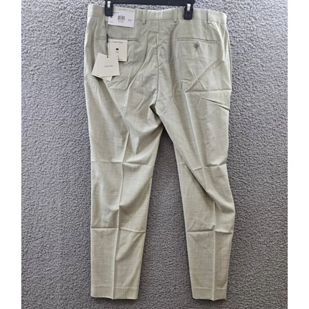 Calvin Klein Slim-Fit Dress Pants Men's 38Wx30L Taupe Solid Zip/Button Closure